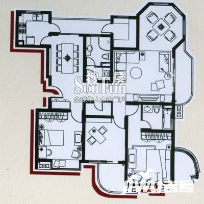 愉景华庭3室2厅2卫164.4㎡户型图