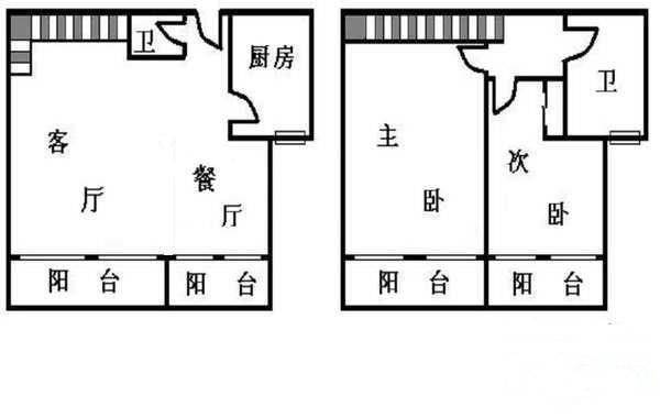 上海知音2室2厅2卫108㎡户型图