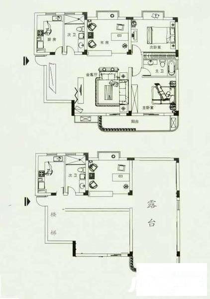 上海知音2室2厅2卫108㎡户型图