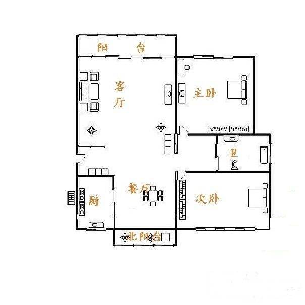 都市宜家2室2厅2卫86㎡户型图