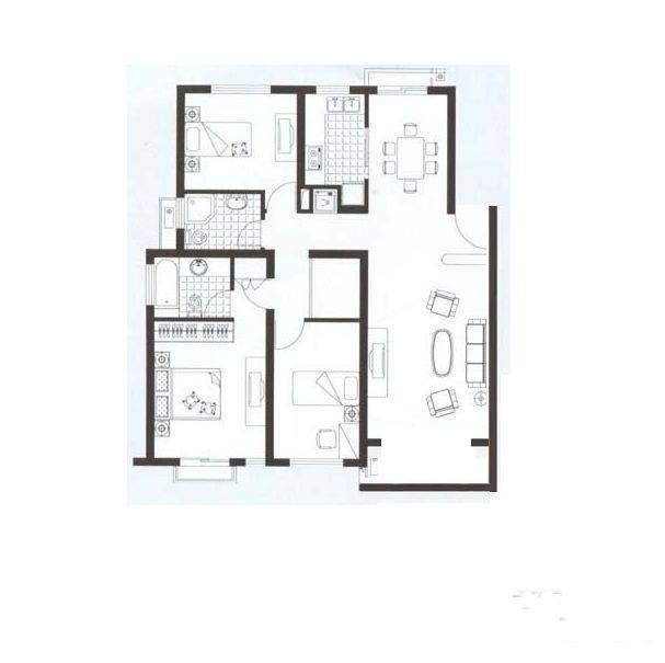 都市宜家3室2厅2卫132㎡户型图