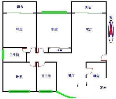 新悦公寓3室2厅2卫131㎡户型图