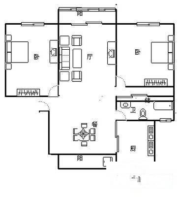 建德花园牡丹园2室2厅1卫108㎡户型图