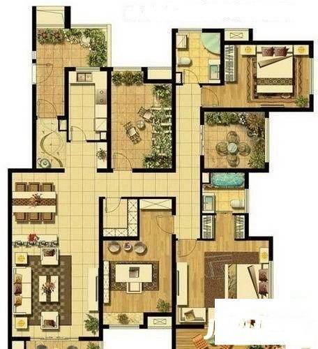 复地北桥城公寓4室2厅2卫157㎡户型图