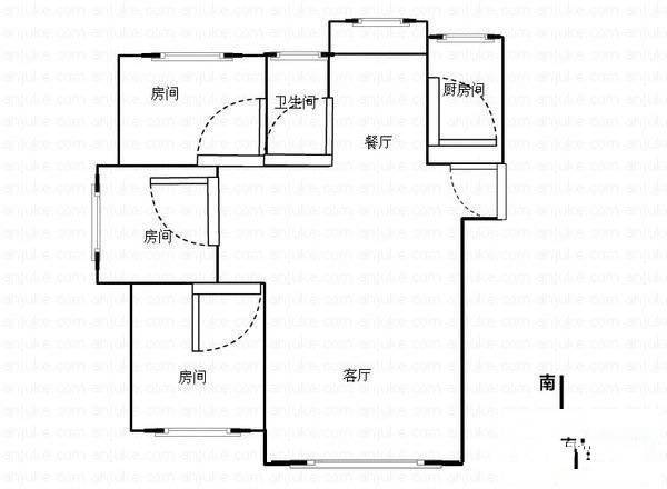 景浦公寓3室2厅2卫121㎡户型图