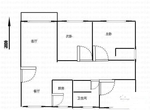 景浦公寓3室2厅2卫121㎡户型图