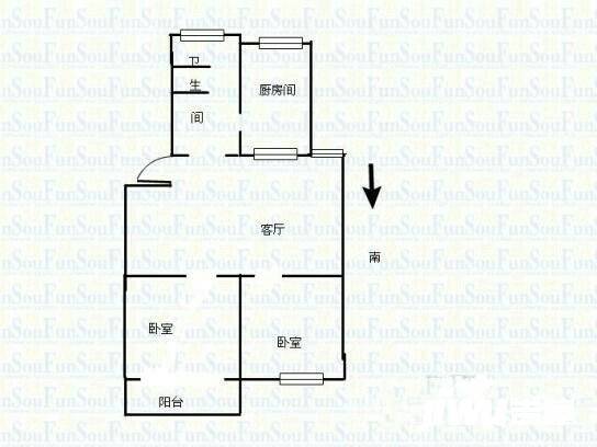 新凯家园三期2室1厅1卫69㎡户型图