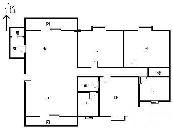 锦绿新城二期3室2厅2卫150㎡户型图