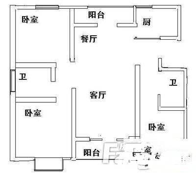 阳光翠庭3室2厅2卫131㎡户型图