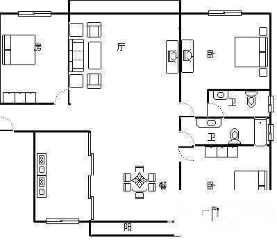 滨湖世家3室2厅1卫119㎡户型图