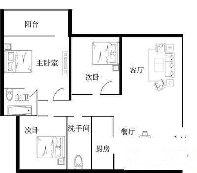 龙兆苑3室2厅2卫126㎡户型图