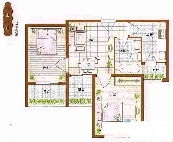 华泽新苑2室1厅1卫75㎡户型图