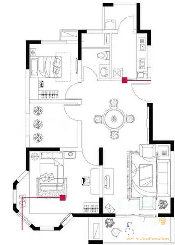 红墅1858公寓2室2厅1卫90㎡户型图