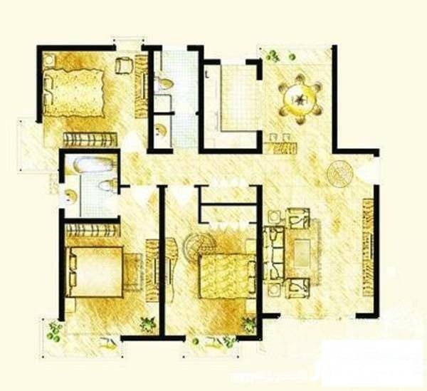 红墅1858公寓3室2厅1卫90㎡户型图