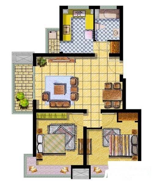 佘山翠庭公寓2室2厅1卫90㎡户型图