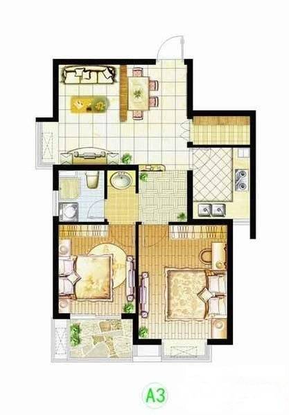 佘山翠庭公寓2室2厅1卫90㎡户型图