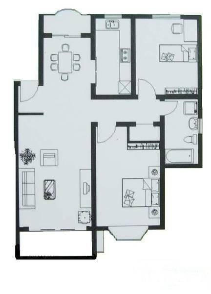 佘山翠庭公寓2室2厅1卫90㎡户型图