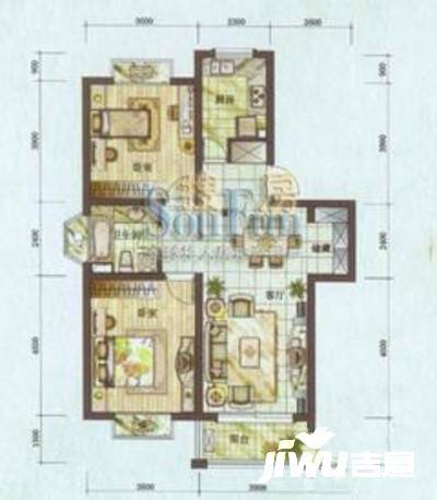 美兰湖颐景园别墅2室2厅1卫89.7㎡户型图