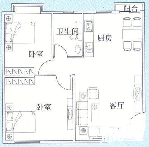 城东新村1室1厅1卫51㎡户型图