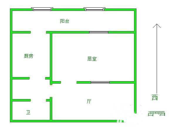 四季绿城1室2厅1卫62㎡户型图