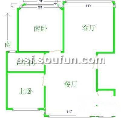 四季绿城2室2厅1卫91㎡户型图