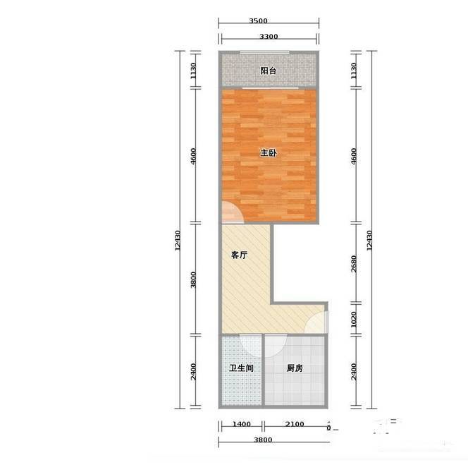 大华一村1室1厅1卫44㎡户型图