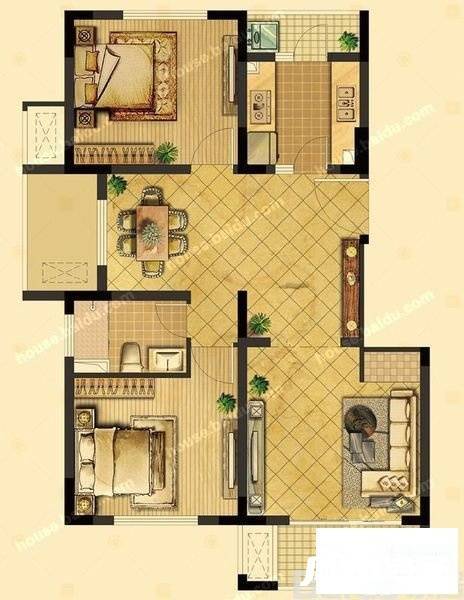 东渡名人大厦公寓2室2厅1卫88㎡户型图