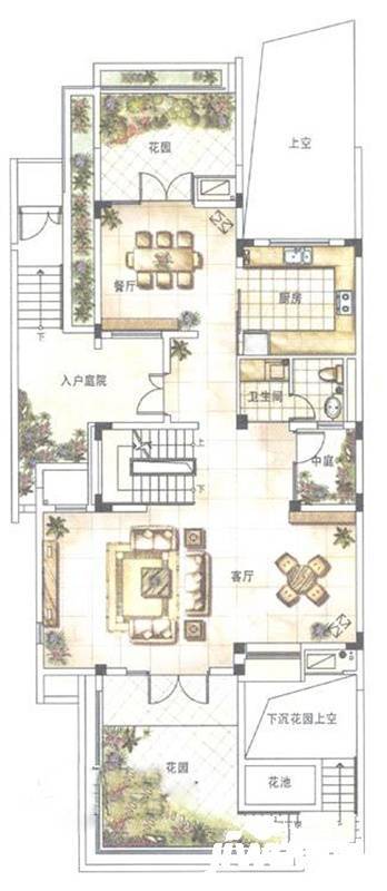 仁恒运杰河滨花园别墅1室2厅1卫232㎡户型图