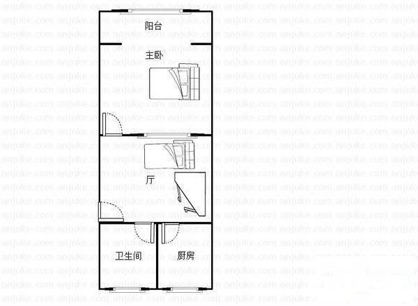 上海梦想1室2厅1卫84㎡户型图