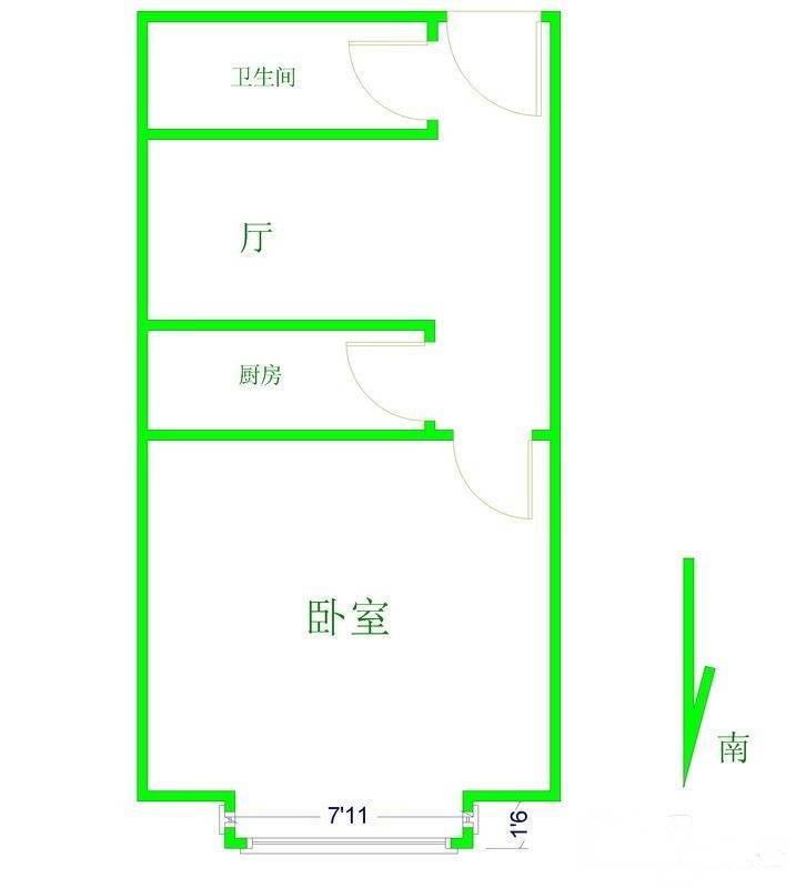 蓝朝部落1室1厅1卫56㎡户型图