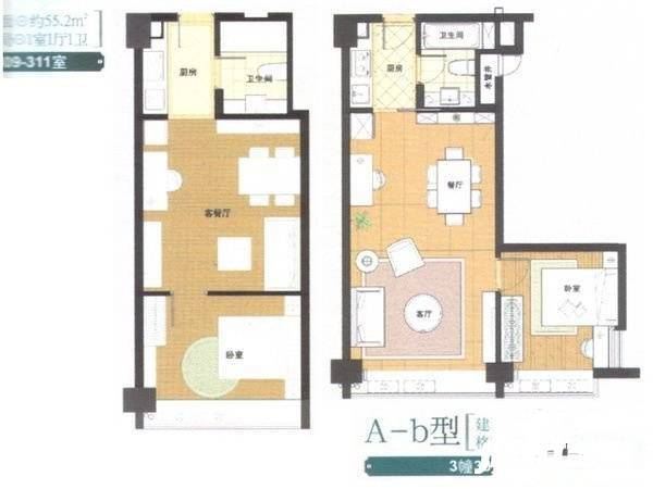 知雅汇1室1厅1卫30㎡户型图