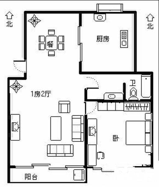 三湘四季花城三期1室1厅1卫65㎡户型图