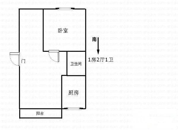 海派青城1室1厅1卫43㎡户型图