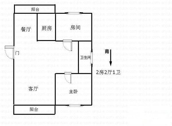 海派青城1室1厅1卫43㎡户型图