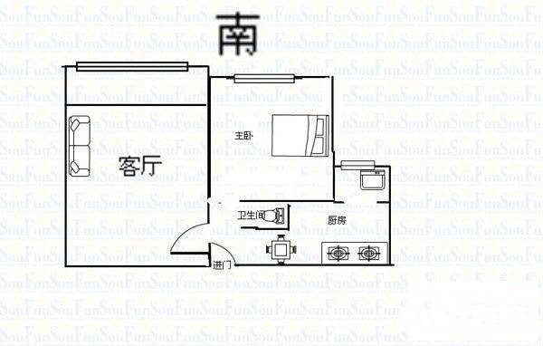 龙麒苑1室2厅1卫72㎡户型图