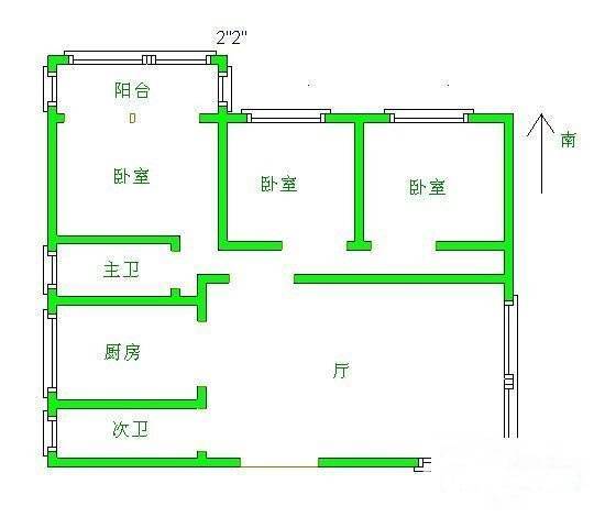 振鑫花园二期3室2厅2卫127㎡户型图