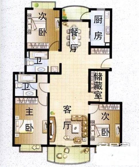 上海共富园2室2厅1卫90㎡户型图