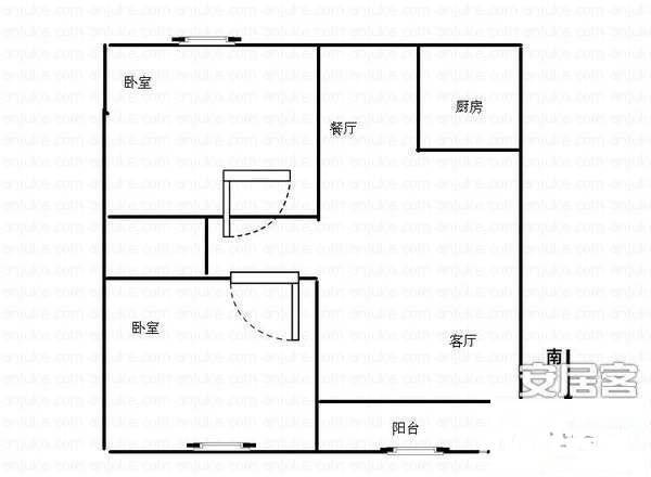 金水湾贵园2室2厅1卫88㎡户型图