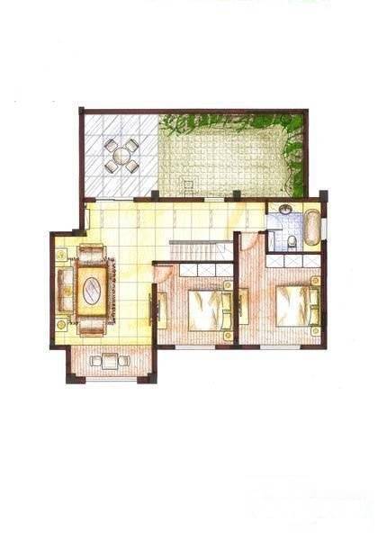 金水湾贵园2室2厅1卫88㎡户型图