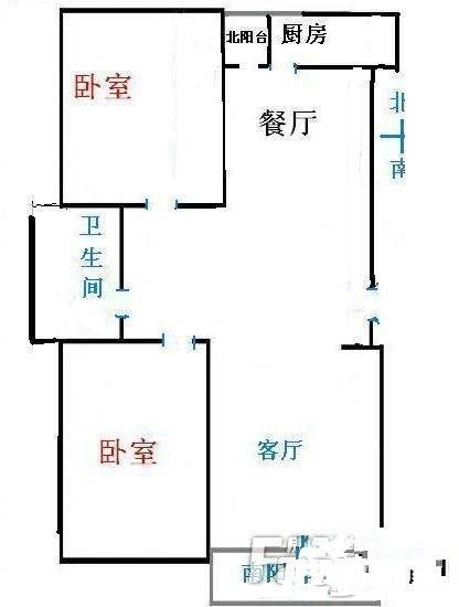 金水湾贵园2室2厅1卫88㎡户型图