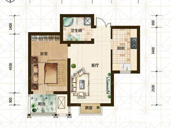 仁恒运杰河滨花园二期1室1厅1卫78㎡户型图