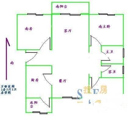 三花现代城二期3室2厅2卫140㎡户型图