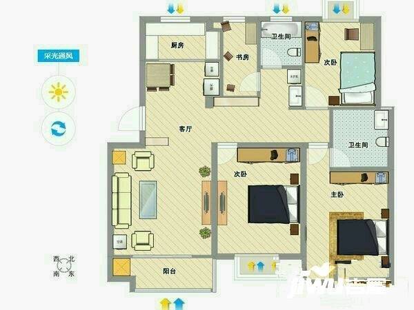 枫香名苑3室2厅1卫126㎡户型图