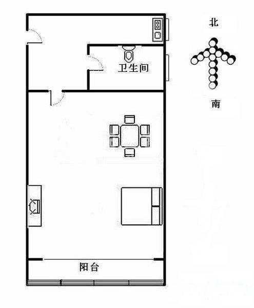 安居金祁新城1室1厅1卫60㎡户型图