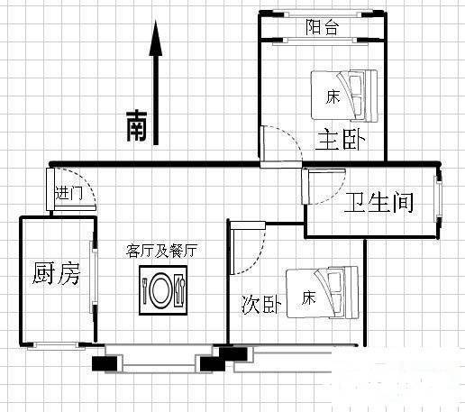 安居金祁新城2室1厅1卫70㎡户型图