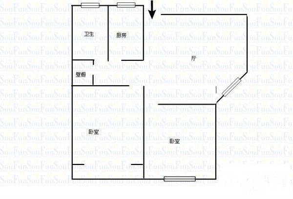 明城桂花园2室1厅1卫63㎡户型图