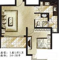 证大家园1室2厅1卫72㎡户型图