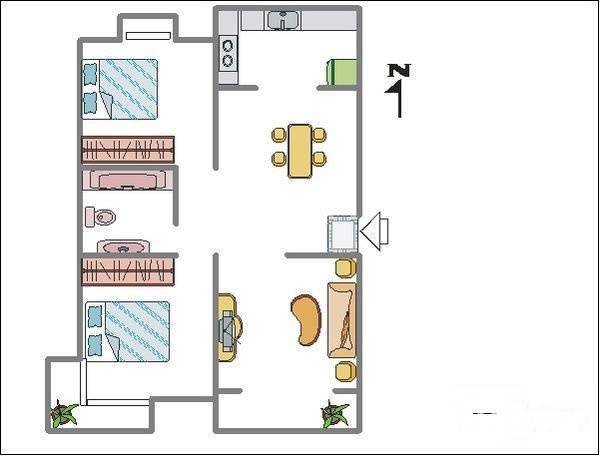 花园城一期2室2厅1卫100㎡户型图