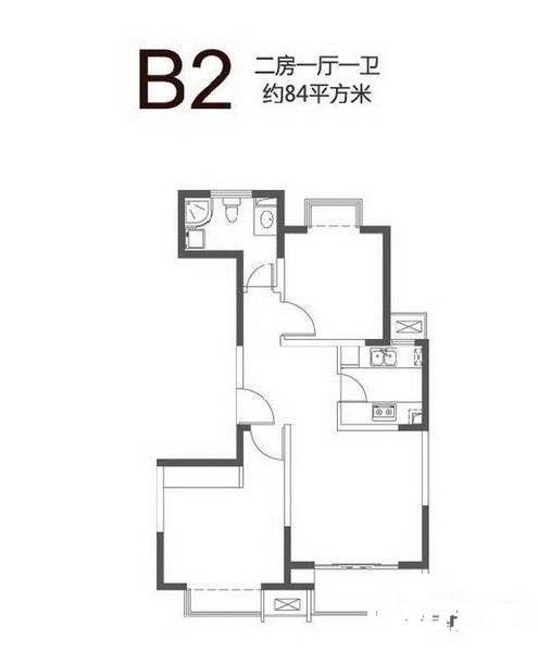 经纬城市绿洲三期2室1厅1卫84㎡户型图