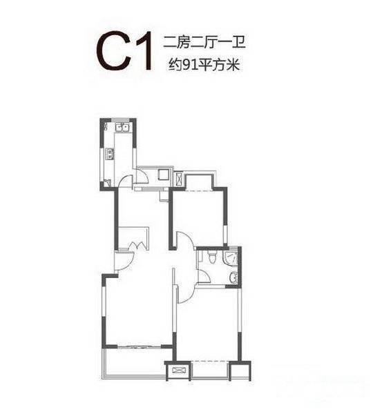 经纬城市绿洲三期2室2厅1卫88㎡户型图